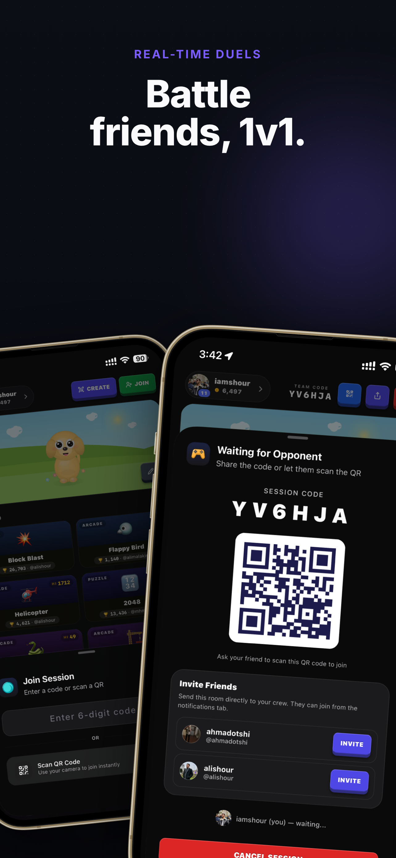 Battle friends, 1v1.